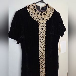 True Vintage Black Velvet Handmade Dress 40's Or 50's Dress Sz Small /  Medium
